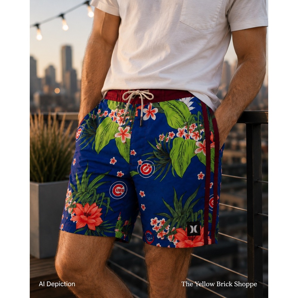 Hurley Phantom x '47 Chicago‎ Cubs Board Shorts Men's 32" Hawaiian Floral Swim